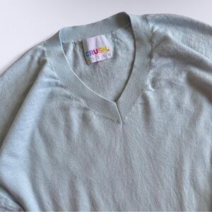 Crush Cashmere Light Blue V Neck Sweater Cotton Silk Cashmere Blend